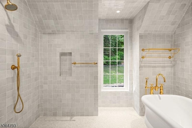 171 Campbell Rd, Bernardsville Boro, NJ 07924 - full bathroom featuring plenty of natural light, a freestanding tub, and a tile shower