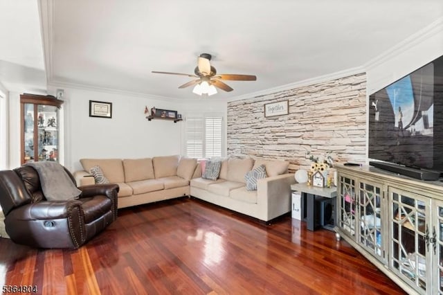 27 Delbarton Ct, Washington Twp, NJ 07840 - living room featuring a ceiling fan, crown molding, and wood finished floors