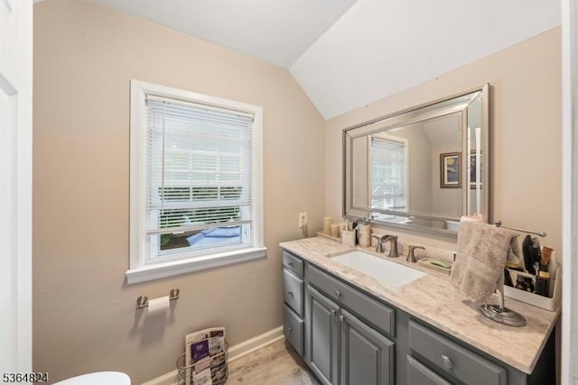 510 Oakridge Ave, North Plainfield Boro, NJ 07063 - half bath with plenty of natural light, lofted ceiling, vanity, and wood finished floors