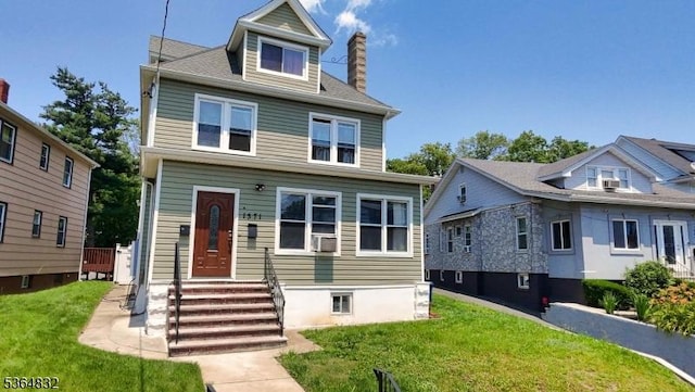 1371 Clinton Ave, Irvington Twp, NJ 07111 - american foursquare style home with a front lawn, a chimney, and cooling unit