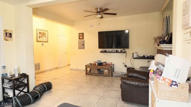 1371 Clinton Ave, Irvington Twp, NJ 07111 - living room featuring a ceiling fan, electric panel, and light tile patterned flooring