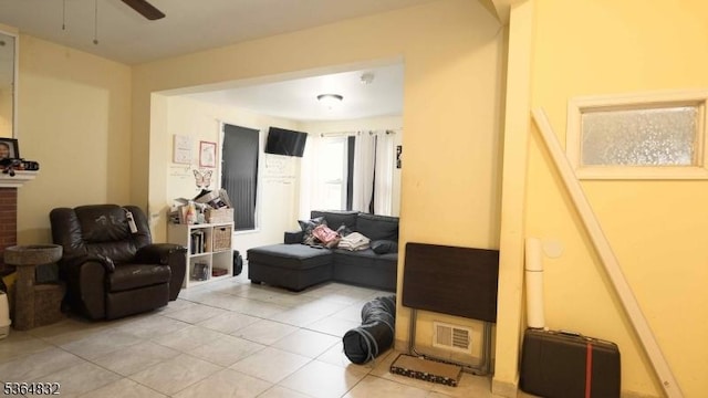 1371 Clinton Ave, Irvington Twp, NJ 07111 - living room with light tile patterned floors and ceiling fan