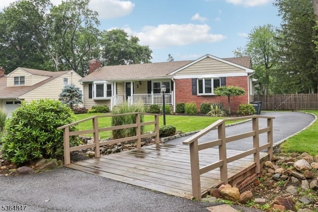 1 Seymour St, Caldwell Boro Twp, NJ 07006 - ranch-style house with covered porch, brick siding, and a chimney