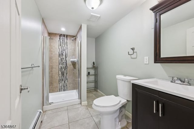 1 Seymour St, Caldwell Boro Twp, NJ 07006 - bathroom featuring baseboard heating, a stall shower, vanity, tile patterned flooring, and recessed lighting