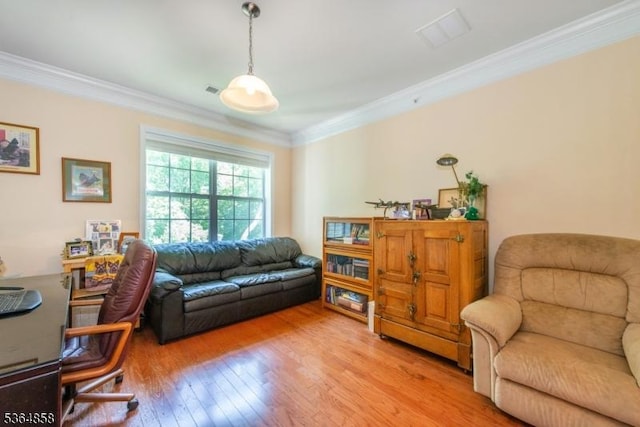 1409 Warrens Way Unit 1409, Wanaque Boro, NJ 07465 - home office with crown molding and light wood-style floors