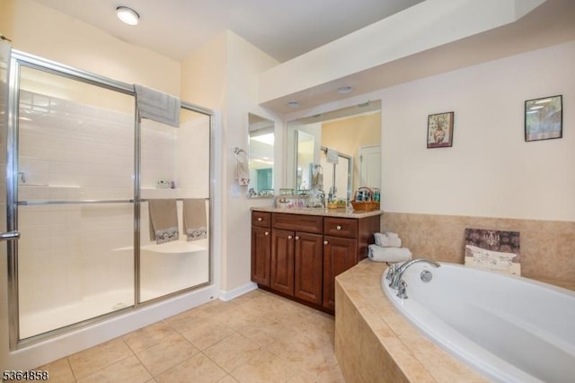 1409 Warrens Way Unit 1409, Wanaque Boro, NJ 07465 - full bathroom with vanity, a garden tub, tile patterned flooring, and a shower stall