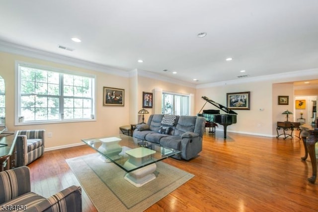 1409 Warrens Way Unit 1409, Wanaque Boro, NJ 07465 - living area with ornamental molding, plenty of natural light, wood finished floors, and recessed lighting