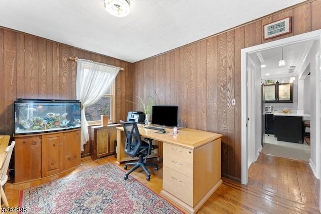 1221 Kelly St, Union Twp, NJ 07083 - home office with wooden walls and light wood-style floors