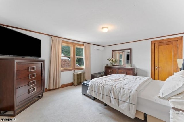 1221 Kelly St, Union Twp, NJ 07083 - bedroom with radiator heating unit, a wall unit AC, and light colored carpet