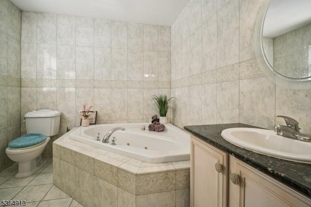 286 Meadow Rd Unit Rt17, Serv Rutherford Boro, NJ 07070 - full bath with a tub with jets, tile walls, vanity, and tile patterned flooring