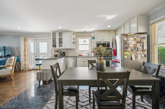 286 Meadow Rd Unit Rt17, Serv Rutherford Boro, NJ 07070 - dining area featuring crown molding, plenty of natural light, and recessed lighting