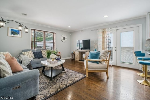 286 Meadow Rd Unit Rt17, Serv Rutherford Boro, NJ 07070 - living area with crown molding, wood finished floors, and recessed lighting