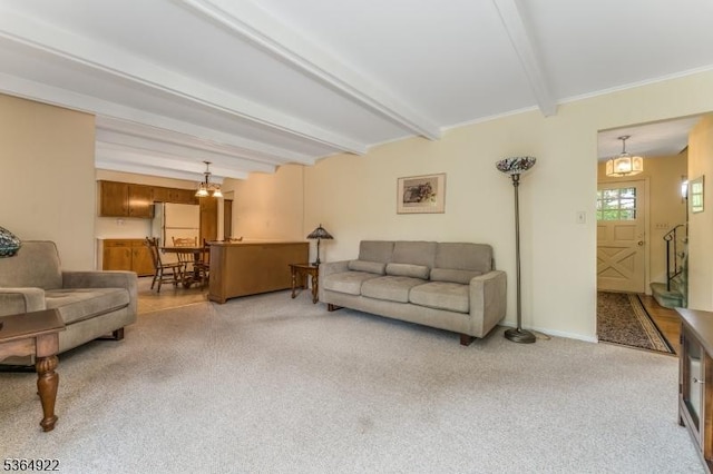 263 Bellemead Griggstown Rd, Montgomery Twp, NJ 08502 - living area featuring beam ceiling and light colored carpet