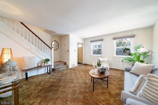 317 Stevens Ave, Jersey City, NJ 07305 - living area with stairway and carpet flooring