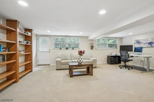 82 Mohawk Rd, Millburn Twp, NJ 07078 - carpeted living area with a desk, recessed lighting, and healthy amount of natural light