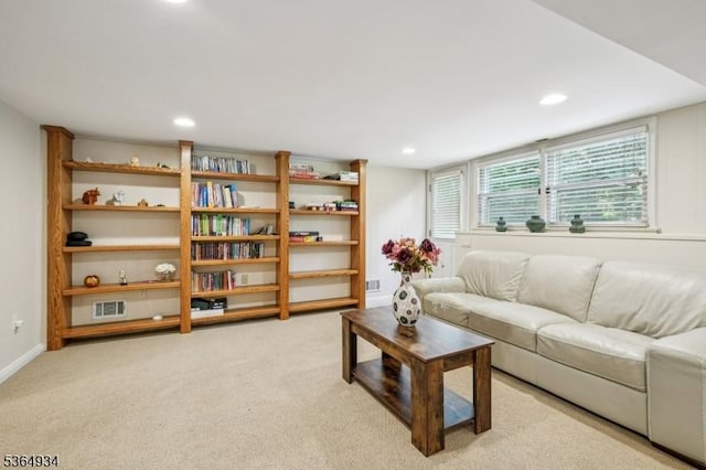 82 Mohawk Rd, Millburn Twp, NJ 07078 - living room featuring light colored carpet and recessed lighting