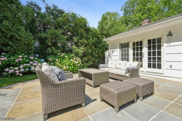 82 Mohawk Rd, Millburn Twp, NJ 07078 - view of patio / terrace featuring outdoor lounge area and french doors