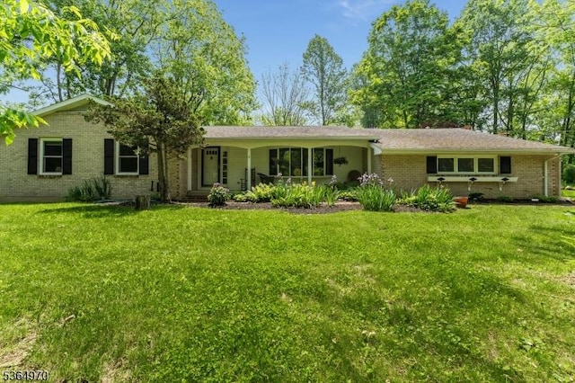 25 Old Turnpike Rd, Washington Twp, NJ 07865 - single story home with brick siding, a front lawn, and covered porch