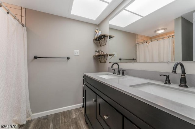 25 Old Turnpike Rd, Washington Twp, NJ 07865 - bathroom with wood finished floors, double vanity, and curtained shower