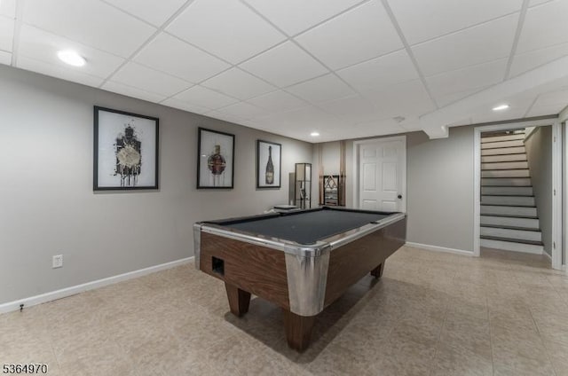 25 Old Turnpike Rd, Washington Twp, NJ 07865 - rec room with a drop ceiling, billiards table, and recessed lighting