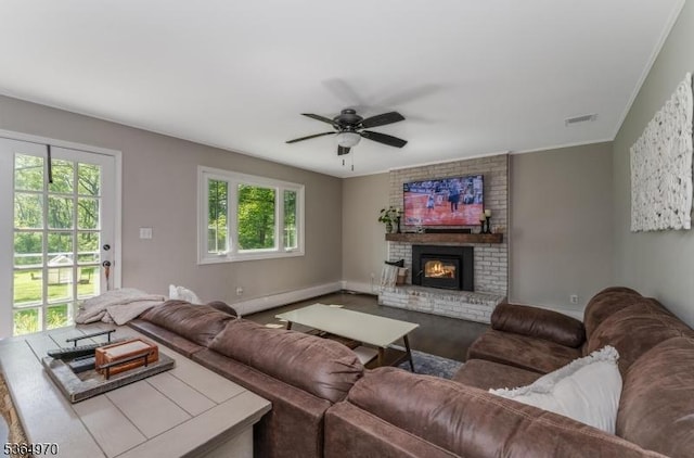 25 Old Turnpike Rd, Washington Twp, NJ 07865 - living area featuring ceiling fan, a fireplace, and wood finished floors