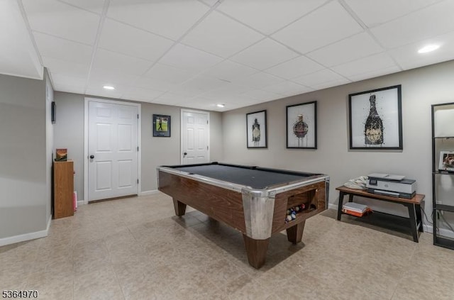 25 Old Turnpike Rd, Washington Twp, NJ 07865 - game room featuring a drop ceiling, billiards table, and recessed lighting