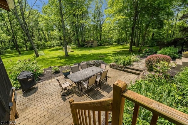 25 Old Turnpike Rd, Washington Twp, NJ 07865 - view of patio / terrace with outdoor dining area, an outdoor structure, and grilling area