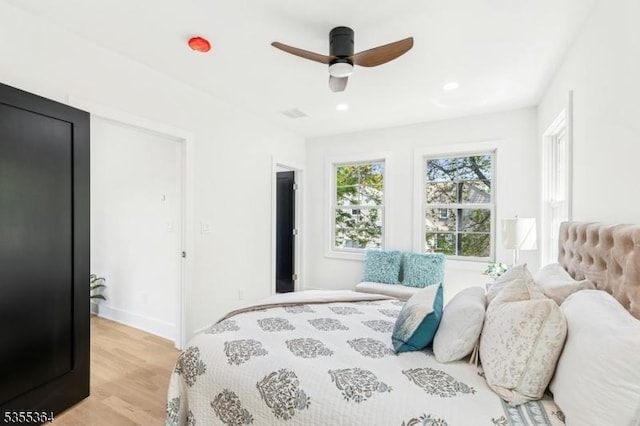 944 Orange Ave, Cranford Twp, NJ 07016 - bedroom featuring light wood finished floors, recessed lighting, and a ceiling fan