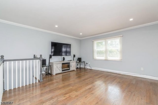 14 Lenox Ave, Green Brook Twp, NJ 08812 - living area featuring crown molding, wood finished floors, and recessed lighting