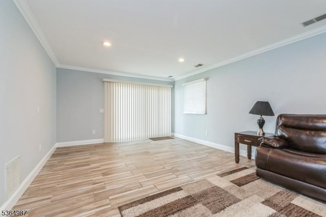 14 Lenox Ave, Green Brook Twp, NJ 08812 - living area with crown molding, light wood-style floors, and recessed lighting