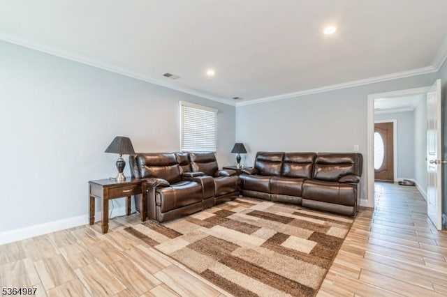 14 Lenox Ave, Green Brook Twp, NJ 08812 - living area featuring ornamental molding, light wood-type flooring, and recessed lighting