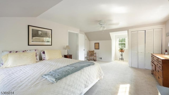 120 Meadowbrook Dr, North Plainfield Boro, NJ 07062 - bedroom with lofted ceiling, a closet, light carpet, and a ceiling fan