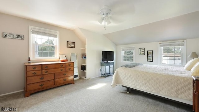 120 Meadowbrook Dr, North Plainfield Boro, NJ 07062 - bedroom with light carpet, multiple windows, lofted ceiling, and a ceiling fan