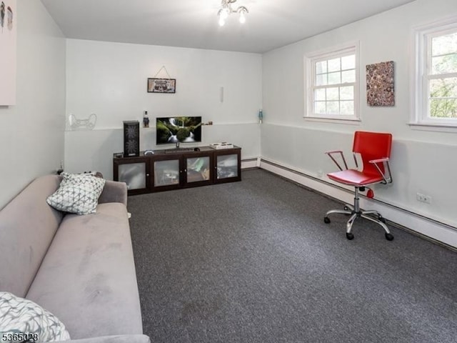 16 Seneca Trl, Randolph Twp, NJ 07869 - office area featuring dark carpet and baseboard heating