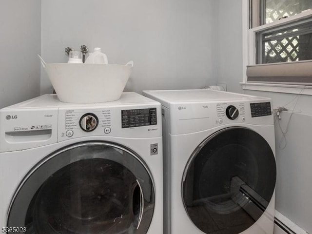 16 Seneca Trl, Randolph Twp, NJ 07869 - washroom with washer and dryer and a baseboard heating unit