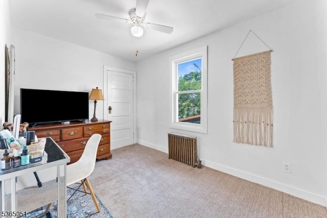 268 Warburton Ave, Hawthorne Boro, NJ 07506 - carpeted home office featuring radiator heating unit and a ceiling fan
