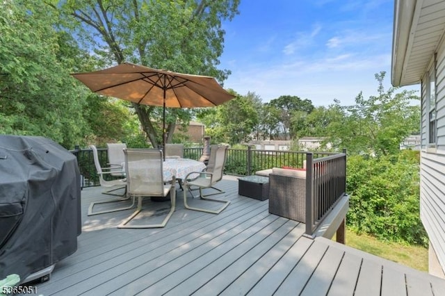 268 Warburton Ave, Hawthorne Boro, NJ 07506 - wooden terrace with outdoor dining space, a grill, and outdoor lounge area