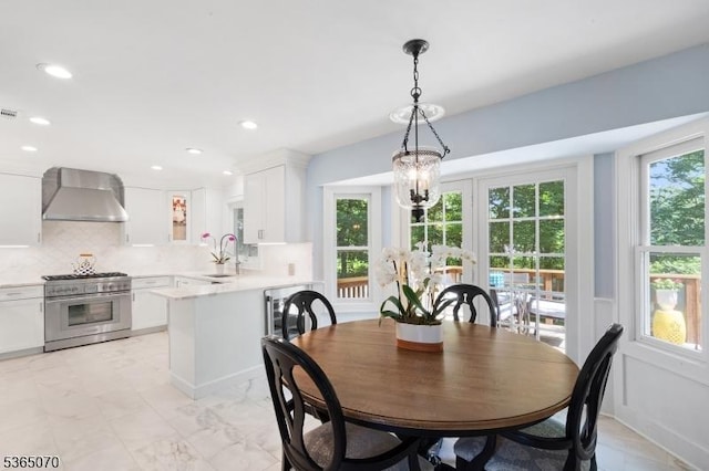 3310 Round Hill Rd, Branchburg Twp, NJ 08876 - dining space with light marble finish flooring and recessed lighting