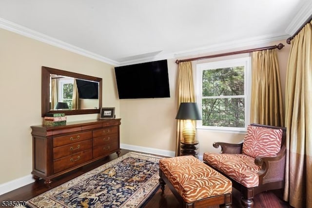 3310 Round Hill Rd, Branchburg Twp, NJ 08876 - sitting room with crown molding and dark wood-type flooring
