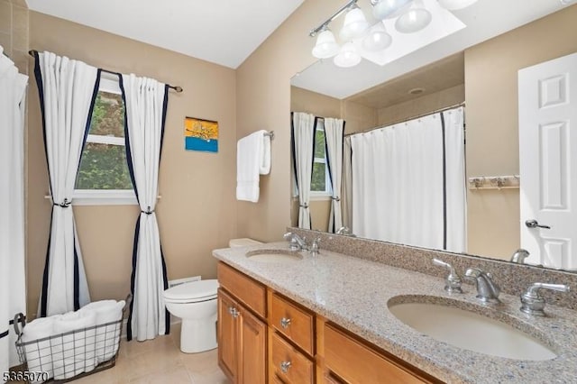 3310 Round Hill Rd, Branchburg Twp, NJ 08876 - full bathroom with plenty of natural light, double vanity, tile patterned floors, and curtained shower