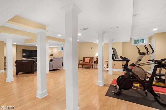 3310 Round Hill Rd, Branchburg Twp, NJ 08876 - exercise room with light wood-style floors and recessed lighting