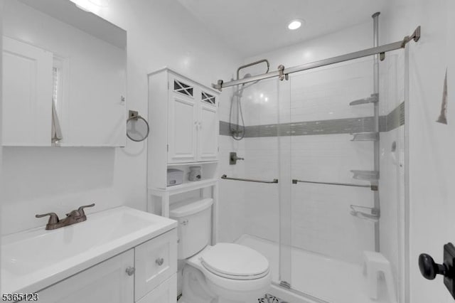 26 Robert St, Mount Olive Twp, NJ 07836 - bathroom featuring a stall shower, vanity, and recessed lighting