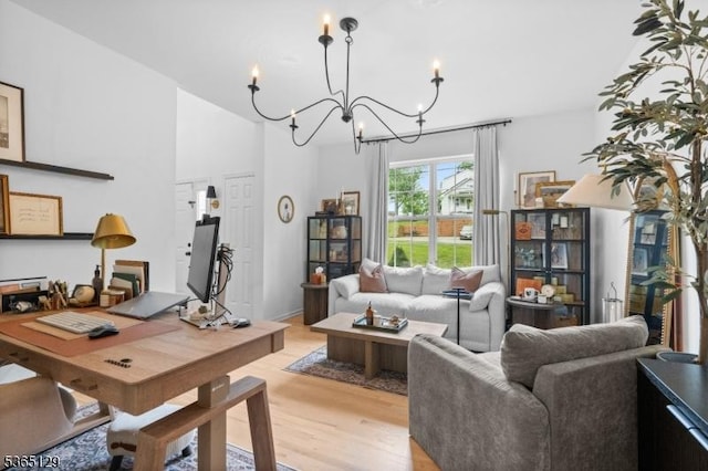 176 Randolph Ave, Mine Hill Twp, NJ 07803 - living area with light wood-type flooring, a chandelier, and an office area