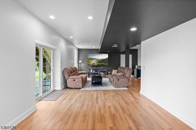 176 Randolph Ave, Mine Hill Twp, NJ 07803 - living area featuring light wood-style flooring, recessed lighting, and a warm lit fireplace