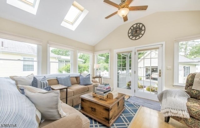 425 Broadway, Pompton Lakes Boro, NJ 07442 - sunroom / solarium featuring french doors, a skylight, healthy amount of natural light, vaulted ceiling, and wood finished floors
