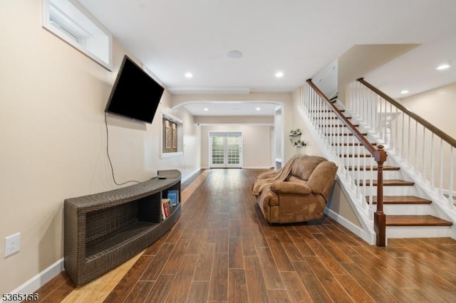 6 Cope Ct, Hillsborough Twp, NJ 08844 - living area featuring stairway, wood finished floors, and recessed lighting