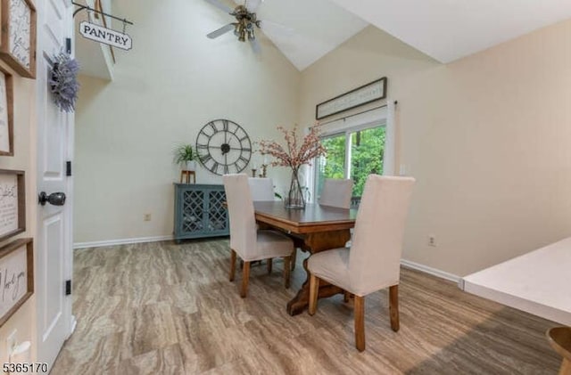 149 Wingate Dr, Independence Twp, NJ 07840 - dining space featuring wood finished floors, a ceiling fan, and high vaulted ceiling