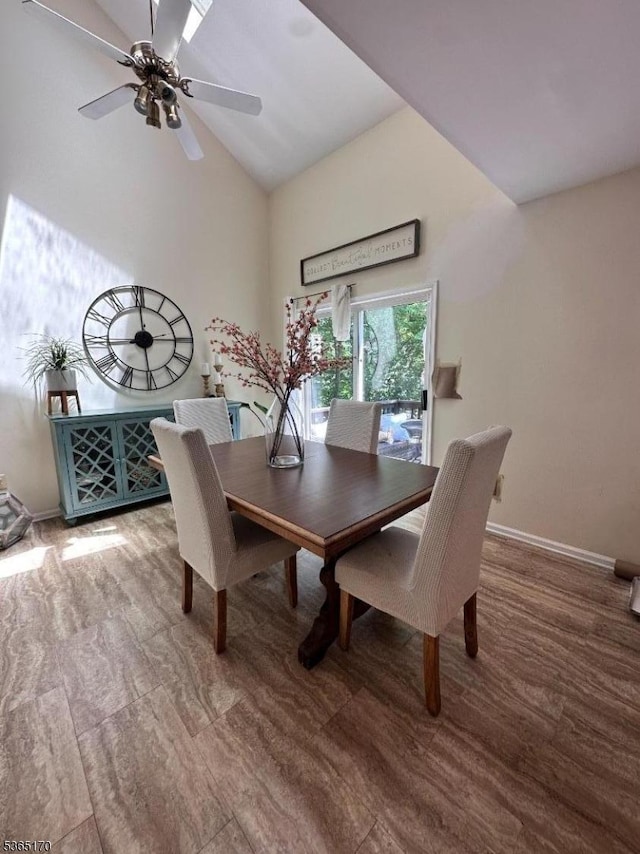 149 Wingate Dr, Independence Twp, NJ 07840 - dining area featuring lofted ceiling, wood finished floors, and a ceiling fan