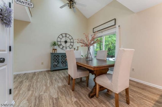 149 Wingate Dr, Independence Twp, NJ 07840 - dining room with ceiling fan, wood finished floors, and lofted ceiling