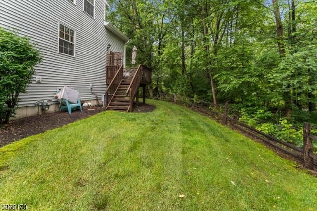 149 Wingate Dr, Independence Twp, NJ 07840 - view of grassy yard featuring stairway and a deck